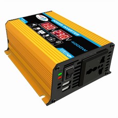 4000W 자동차 전원 인버터 변환기 어댑터 수정 전압 220V 듀얼 110 12V USB 변압기 디스플레이 LED 가전, 노란색, 12V to 220V