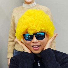 폭탄 옐로우 인생사진 가발 네컷 폭탄머리 뽀글머리, 없음, 없음