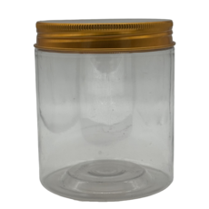 金蓋透明塑膠罐 530ml 食品級塑膠儲物罐 金色密封蓋 居家收納好幫手, 1個