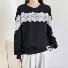 SAHINER 봄가을 데일리 플라워 레이스 루즈핏 멜란지 여성 맨투맨 LAWY60