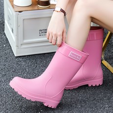 TIMEPURE 두꺼운 장화 여성용 스타일리시 장화 방수 미끄럼방지 중통 외출용 내마모성 고무장화 부츠 우림 트레킹