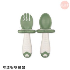 萌萌屋 兒童學習湯叉組 短柄防噎設計 圓潤光滑寶寶餐具 綠色, 1個