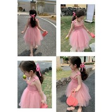 뿜이네 키즈여아 여름신상 원피스 셔링원피스 핑크원피스 공주원피스 드레스 나시원피스 촬영룩 나들이룩 자매룩 휴양지 바캉스 화동