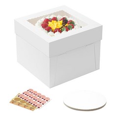 보르프레 3팩 케이크 상자 보드가 있는 인치 창문이 10X10X8 흰색 베이커리 높이, 3