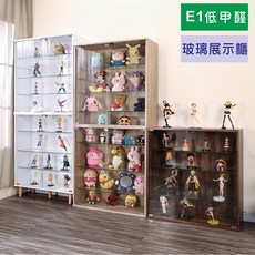 BuyJM 加大四層低甲醛強化玻璃實木腳落地式寬80cm GK公仔櫃，多層展示收納櫃，穩固耐用易清潔, 漂流木(有腳),深30櫃子(附LED燈一個)