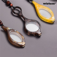 휴대용 돋보기 접이식 펜던트 어르신 목걸이 돋보기 선물용 고급 안경, 원형브라운