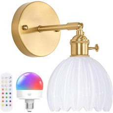 침대 옆 침실 출입구를 위한 리모컨이 있는 화이트 튤립 유리 램프쉐이드 충전식 배터리 구동 월 라이트가 장착된 쉔모일 빈티지 작동 스콘스, Green, 2Pack-Plugin