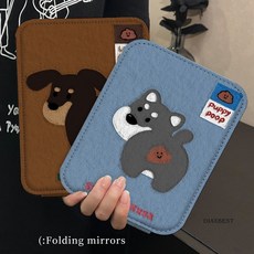 臘腸狗 翻蓋手持化妝鏡, 白內裏-棕色臘腸狗SL+4K超清,高品質【小號】10.5cm*7cm