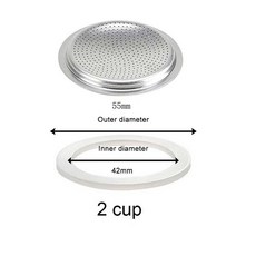 커피 고무 링 실리콘 모카 씰 필터 스크린 에스프레소 메이커 포트 특수 교체 액세서리, 2 cup sieve