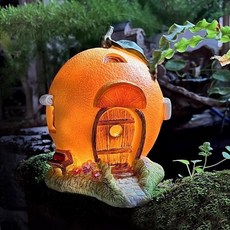 禮物花園景觀太陽能屋蘑菇工藝品擺件庭院樹脂戶外裝飾節日小夜燈, 心想事橙太陽能燈:一個
