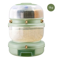 소확행홈 쌀통 쌀 보관통 9KG 대용량 다용도 회전식 쌍층 원터치 벌레 방지 방습 곡류 보관용기 주방 수납 잡곡통 C64, 연두색