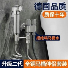 槍灰馬桶清洗全銅噴槍水龍頭三通伴侶廁所家用一進二出增壓沖洗器通用款式, 1個, 電鍍3米套裝-ABS噴槍,全銅角閥