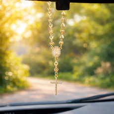 차량용 묵주 천주교 로사리오 팔찌 하트 십자가 성물 세례선물 by 셀레르, 1개, 골드