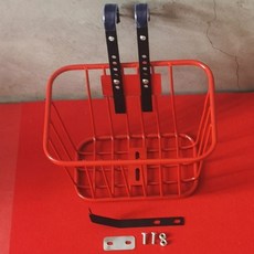 自行車車籃 前貨架掛籃 山地車折疊車通用配件, 紅色車筐+挂鉤配件, 1個