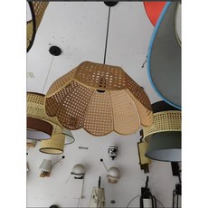 【華燈惠】北歐吊燈日式吊燈藤編餐廳燈日式侘寂風飯店臥室民宿復古藤藝花瓣吊燈, 直徑40CM-暖光, 暖光