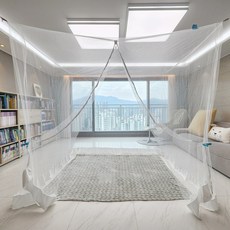 리빙플러스 출입문 야광지퍼 모기장 침대 사각 대형 캠핑용 모기장, 지퍼모기장 화이트 특대 + 멀티끈, 화이트