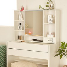 트루베퍼니처 에세이 보니 수납거울 콘솔화장대 2단 콘센트 900, 화이트