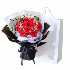 香皂玫瑰花束 附燈串 台現貨 香皂花 玫瑰花束 永生花束 乾燥花束 畢業花束 玫瑰永生花 小香風碎冰藍 母親節花束 教師節花束 永生花 乾燥花, 11朵熱戀紅玫瑰花束+禮袋+燈串, 1件