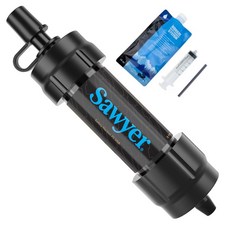 Sawyer索耶MINI戶外便攜式淨水器-野營徒步應急過濾器，直飲淨水器, 1個, 【黑色】官方標配（含原裝水袋）