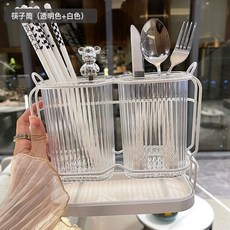 NBMY 筷子筒 檯面壁掛 廚房收納盒 瀝水筷籠, 白色+透明色:如圖, 1個