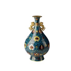 銅作TUMZUO 景泰藍螭耳玉壺春瓶 - 高溫著色純銅手繪花瓶 - 居家裝飾收藏送禮, 1個