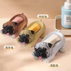 巴哥犬肥皂盒家用香皂盒瀝水不積水衛生間洗手檯置物架超可愛呆萌, 1個, 巴哥犬香皂盒特惠3件套(檸檬黃+棕黃+白