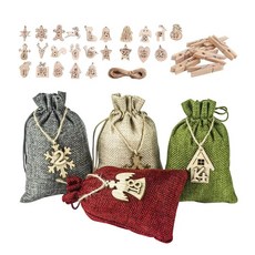 크리스마스 출현 달력 가방 세트 24 일 삼베 출현 달력 선물 Drawstring 가방 클립 DIY 크리스마스 Embellishments, 1 세트