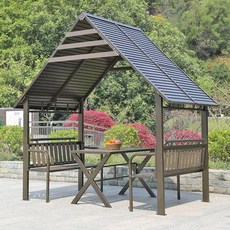 팔각정 야외테라스꾸미기 조립식파고라 의자 구성, 4인용 아연도금 철판 지붕