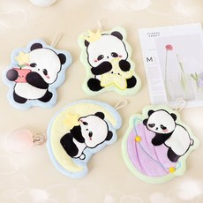 卡通造型擦手巾 超強吸水 造型擦手巾 吊掛式擦手巾 廚房用品 卡通熊貓抹布 廚房抹布 兒童擦手巾 掛式超強吸水 加厚, 1個, (3條裝髮)】星星熊貓+皇冠熊貓+月亮熊