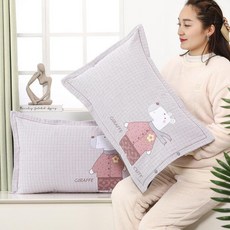 純棉兒童枕套 38*58cm, 起球包退細格萌鹿粉,單條裝枕套內徑38*58cm