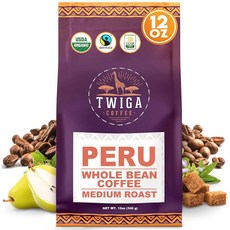 Twiga Coffee 프리미엄 에티오피아 시다모 디카페인 – 미디엄 로스트 아라비카 원두 커피콩 리치 베리 시트러스 플로럴 노트 싱글 오리진 에티오피아에서 갓 로스팅 355m, Peru