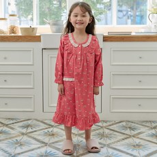 원더풀라이프 국산 순면 여아동 핑크 로이켓 긴팔원피스 잠옷 파자마 홈웨어