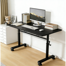 수동 높이조절 모션데스크 이동식 컴퓨터 책상 W01, 블랙