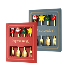 聖誕造型金色餐具套裝，節慶餐桌裝飾，優質耐用，送禮自用皆宜, 綠盒, 1個