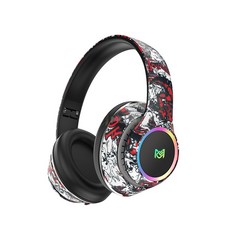 全罩式藍牙耳機 耳罩式降噪高音質頭戴電競耳機 超長續航可折疊酷炫燈效, 紅黑