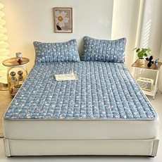 Cozy Aura 데일리 사계절 프린트 논슬립 침대패드 극세사침대패드 고정밴딩매트, 로즈