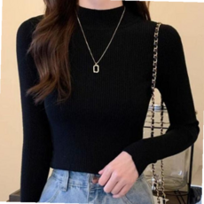 미드넥 니트 골지 여성 긴팔 티셔츠 59000EA 1EA, 블루 FREE