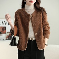 ORZQU 여성 봄 뽀글이 코트 도톰 보온 숏 퍼자켓 인조 램스울 코트