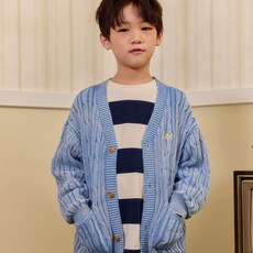 [백화점 홈쇼핑 정품] Lee 키즈 케이블 스톤 워싱 루즈핏 니트 가디건 블루 LK2403CD01SB