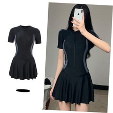 플레어 원피스형 래쉬 가드 여성 수영복 바캉스룩 베이직 안비치는 서핑 체형 커버 실내, 블랙_L, 블랙_L
