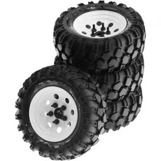 트랙스 TRX4 D90 D110과 호환되는 Axial SCX10용 4개 세트 93mm 금속 19인치 비드락 휠 림과 고무 타이어 110 RC 크롤러 차량 타이어블랙, 검정