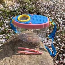 昆蟲觀察盒【多功能探險】兒童昆蟲蝴蝶觀察探險放大鏡生物捕蟲探索收集器戶外捕捉玩具工具, 1個, 粉蓝盒 镊子 捕虫夹