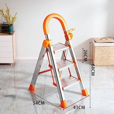 家用折疊加寬加厚鋼管梯 移動樓梯 不銹鋼五步踏板梯, 1個, 不銹鋼桔色三步