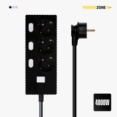 파워존 웨이브 고용량 개별스위치 멀티탭 과부하차단 3구 멀티콘센트 전기코드 50cm 1.5m 3m 5m 7m, 1개, 블랙