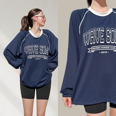 [MADE/44-88] 비키비키 코스트 루즈핏 스트링 래쉬가드 긴팔 수영복 상의 체형커버 자외선차단 오버 루즈핏 바캉스룩 비치웨어