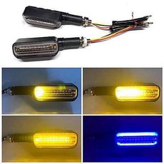 機車LED流水轉向燈 12V 日行燈 摩托車燈改裝配件, 1個, 冷光藍+轉向燈流水黃光 把柄款一對