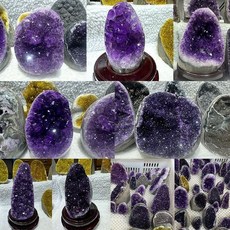 烏拉圭紫黃水晶簇擺件 原礦原石 晶瑩剔透 居家風水能量淨化 附贈底座 隨機出貨, 【正品保眞】紫水晶%+运势芝石,天然形態-【隨-機】約100-200剋