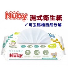 Nuby濕式衛生紙40抽，新生兒可用，天然溫和，敏感肌膚適用，可沖馬桶，敏感肌濕紙巾, 1個