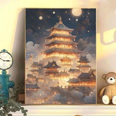 십자수 반고흐 도안 포함 초보자용 DIY 풍경 선물용, 초등 등불 40 x 50cm, 1개