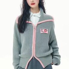 투니스 여성 무드 루즈핏 배색 긴소매 니트 가디건